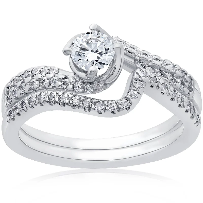 sterling silver engagement ring for men -1ct Diamond Engagement Ring Set 14K White Gold