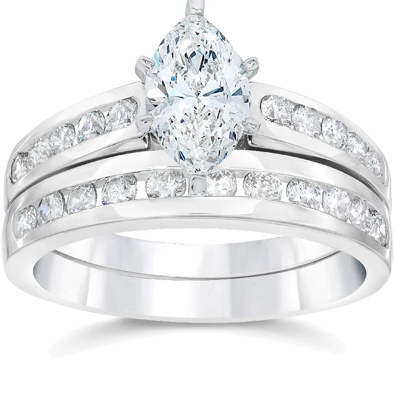 platinum engagement ring with diamonds -2 Carat Marquise Enhanced Diamond Engagement Wedding Ring Set White Gold 14karat