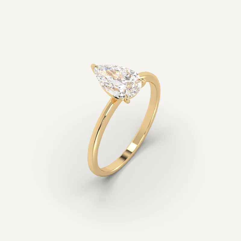 women’s gold ring with pearls -2 carat Pear Cut Diamond Ring