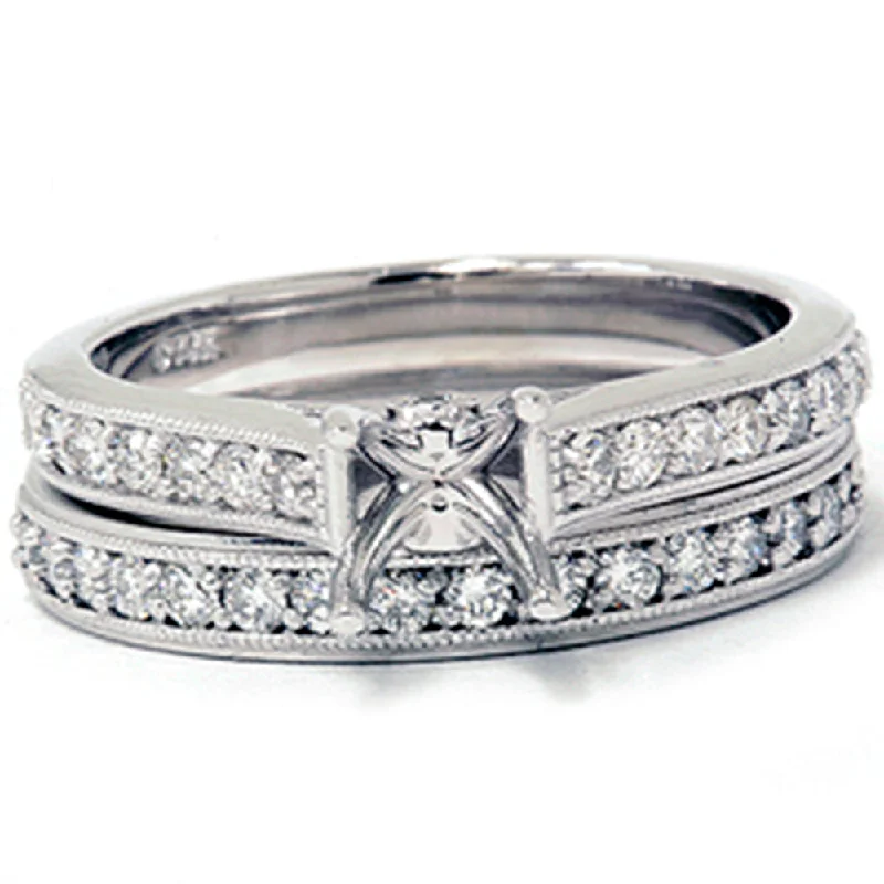 platinum wedding ring for men -3/4ct SI Diamond Engagement Mount Wedding Ring Set 14K White Gold