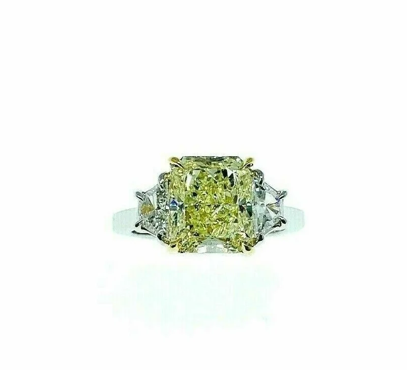 sterling silver wedding rings for men -4.00Ct GIA Fancy Light Yellow VVS2 Radiant Cut Diamond Engagement Ring Plat 22k