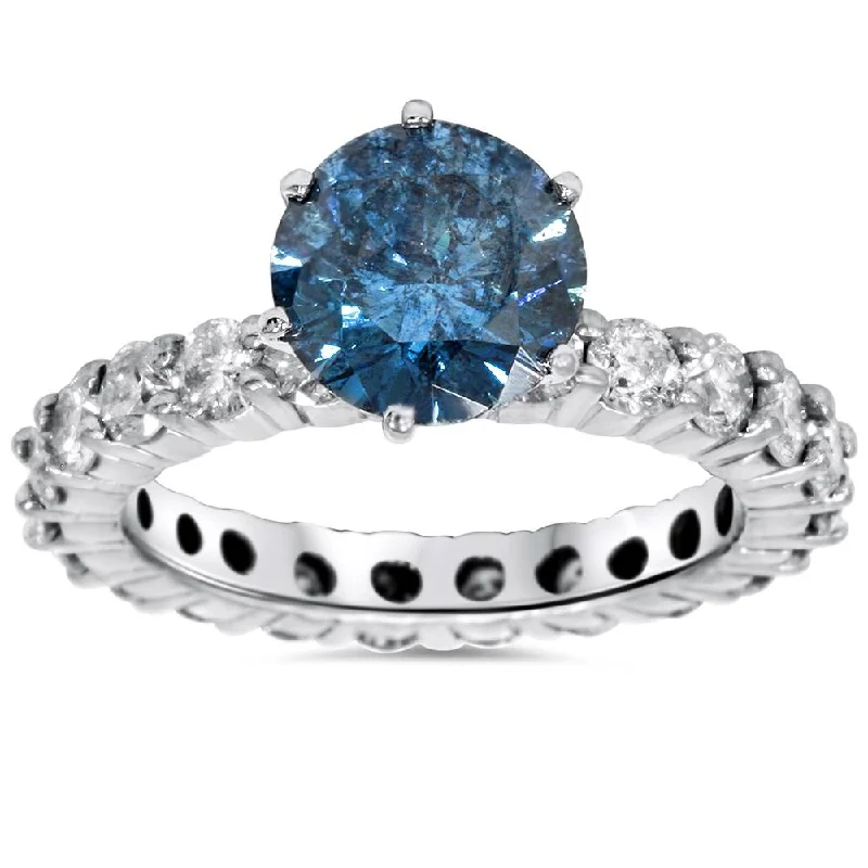 elegant diamond wedding ring for women -4 3/4ct Blue & White Diamond Eternity Engagement Ring 14K White Gold