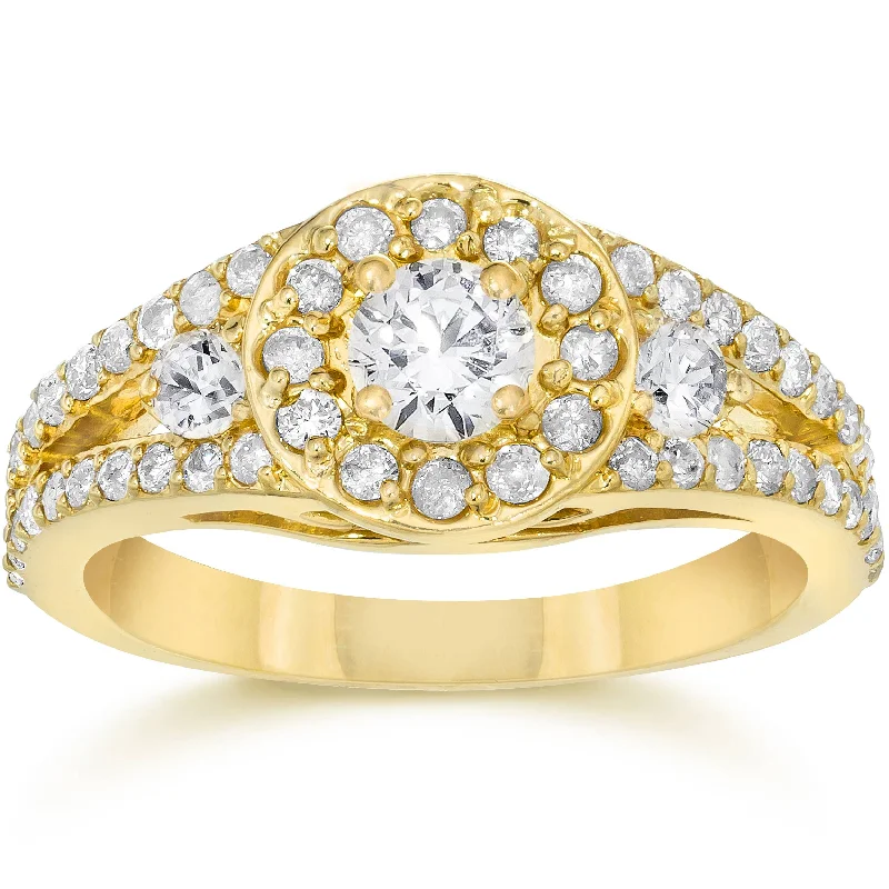 elegant gold ring for women -5/8Ct Split Shank Real Diamond Halo Engagement Ring 14 Karat Yellow Gold