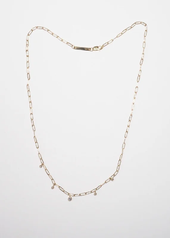 trendy necklace for everyday wear -5 DANGLING DIAMONDS SMALL PAPERCLIP CHAIN