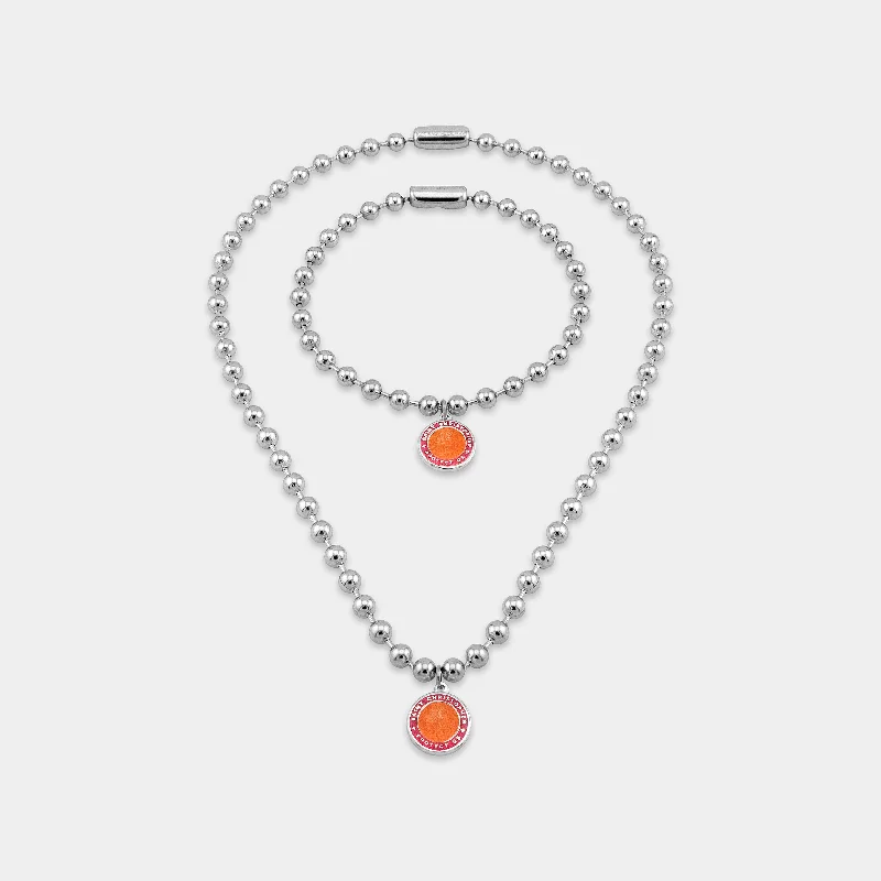 pearl and gold necklace for weddings -90's Chunky Ball Chain Set - Orange / Hot Pink