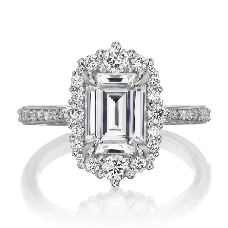 gold wedding band for women -・ADELINE・Emerald Cut Moissanite Center, Diamond Halo (2.16ctw+)