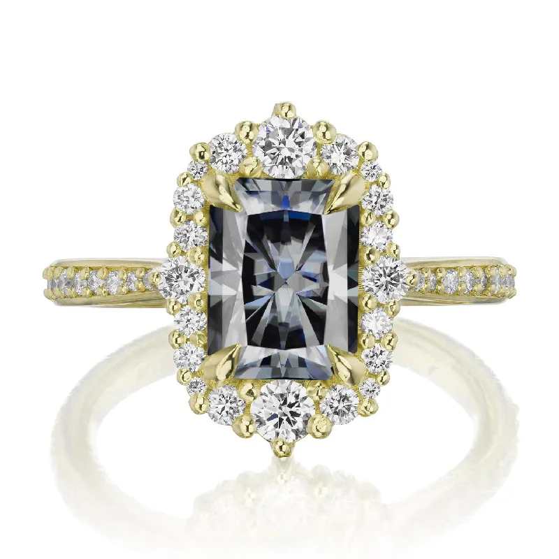 vintage-inspired engagement ring for women -・ADELINE・Radiant Iconic™ Grey Moissanite Center, Diamond Halo (2.21ctw+)