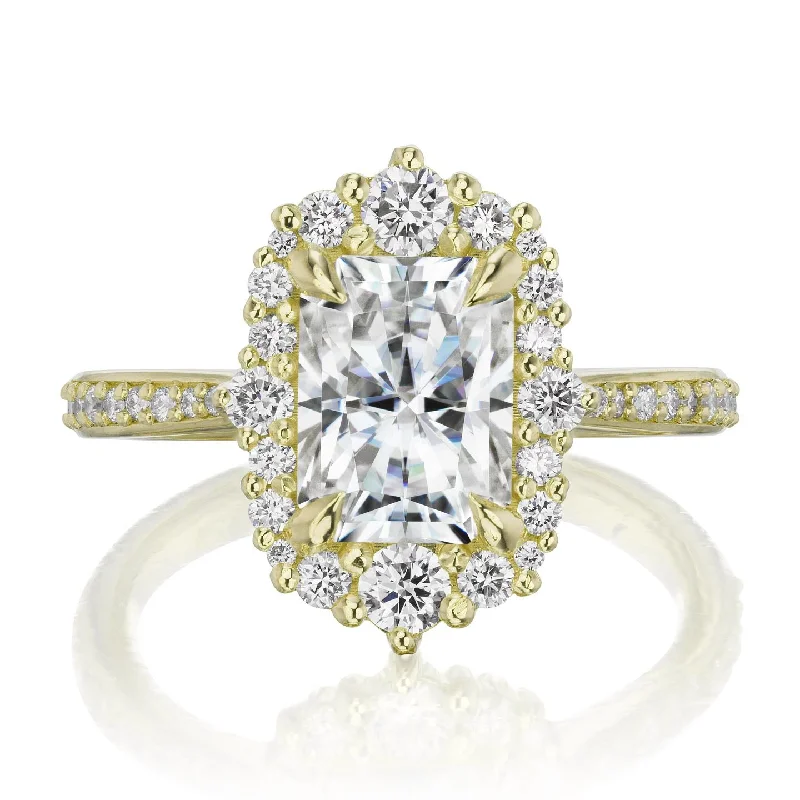 matching rings for couples -・ADELINE・Radiant Cut Moissanite Center, Diamond Halo (2.21ctw+)