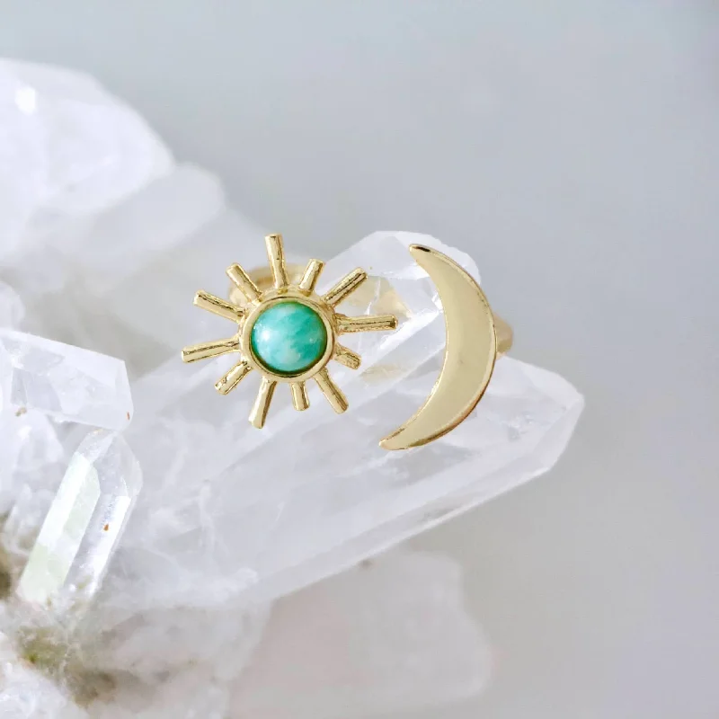 custom name ring for women -Amazonite Sun + Moon Ring