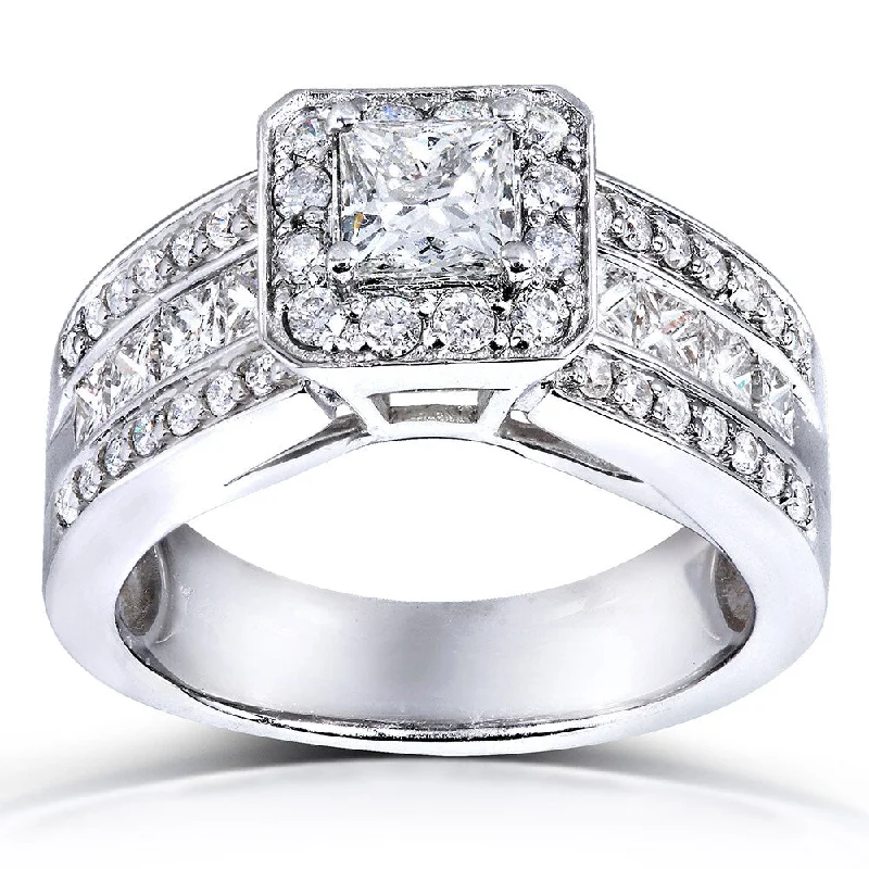 men’s wedding band with diamonds -Annello 14k White Gold 1 2/5ct TDW Princess Shape Diamond Halo Ring