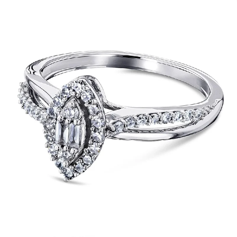 women’s vintage-inspired wedding ring -Annello by Kobelli 10k White Gold 1/4 Carat TDW Diamond Marquise Shape Cluster