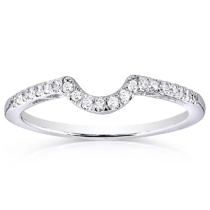 sterling silver ring for women -Annello by Kobelli 10k White Gold 1/6ct TDW Curved Diamond Wedding Band