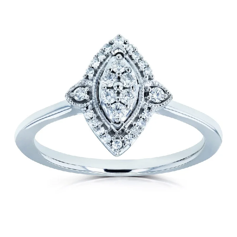 sterling silver engagement ring for men -Annello by Kobelli 10k White Gold 1/6ct TDW Diamond Cluster Marquise-Shaped Ring