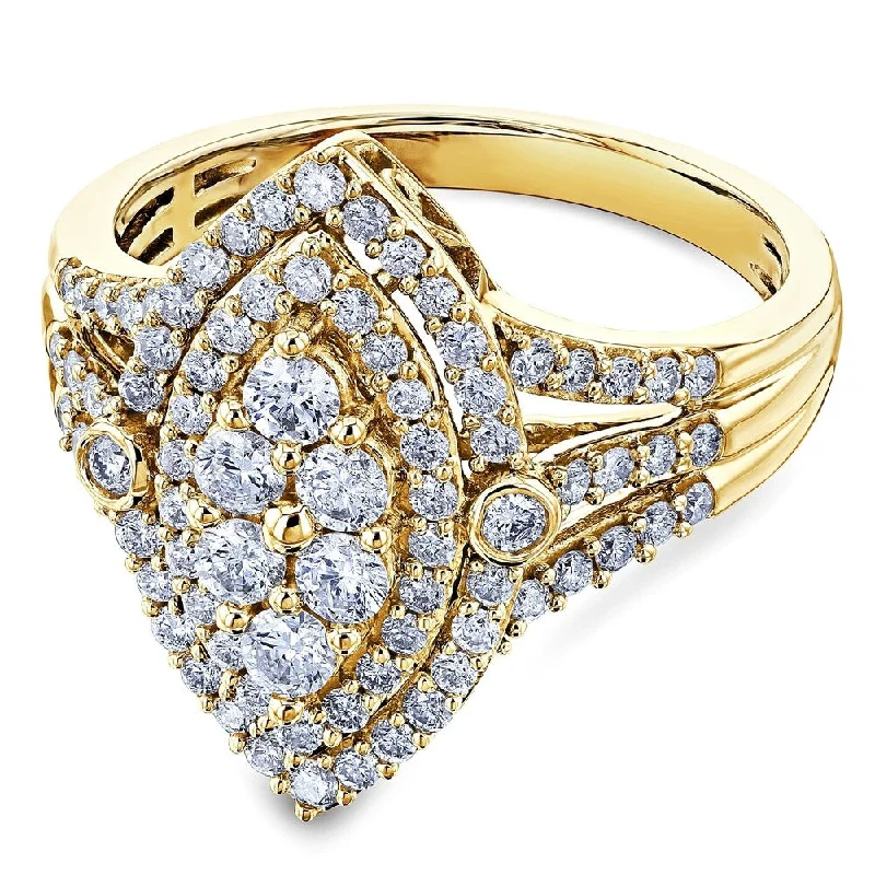 women’s silver stackable rings -Annello by Kobelli 10k Yellow Gold 1 Carat TW Marquise Cluster Split Shank Diamond Ring