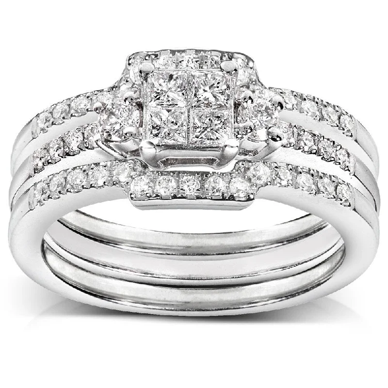 engraved promise ring for couples -Annello by Kobelli 14k White Gold 1/2ct TDW Diamond Bridal Ring Set