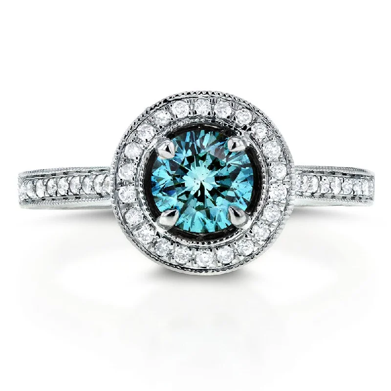 simple gold ring for everyday wear -Annello by Kobelli 14k White Gold 1 ct TDW Fancy Blue Halo Diamond Ring