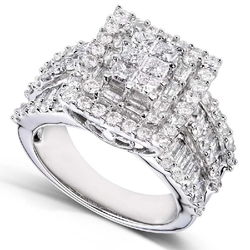 matching engagement rings for couples -Annello by Kobelli 2ct TDW Princess Diamond Square Frame Cluster Ring