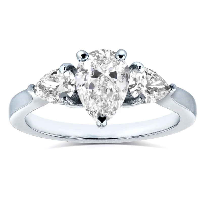 platinum engagement ring for women -Annello by Kobelli Platinum Certified 1 1/2ct TDW Pear Cut Diamond Three Stone Ring