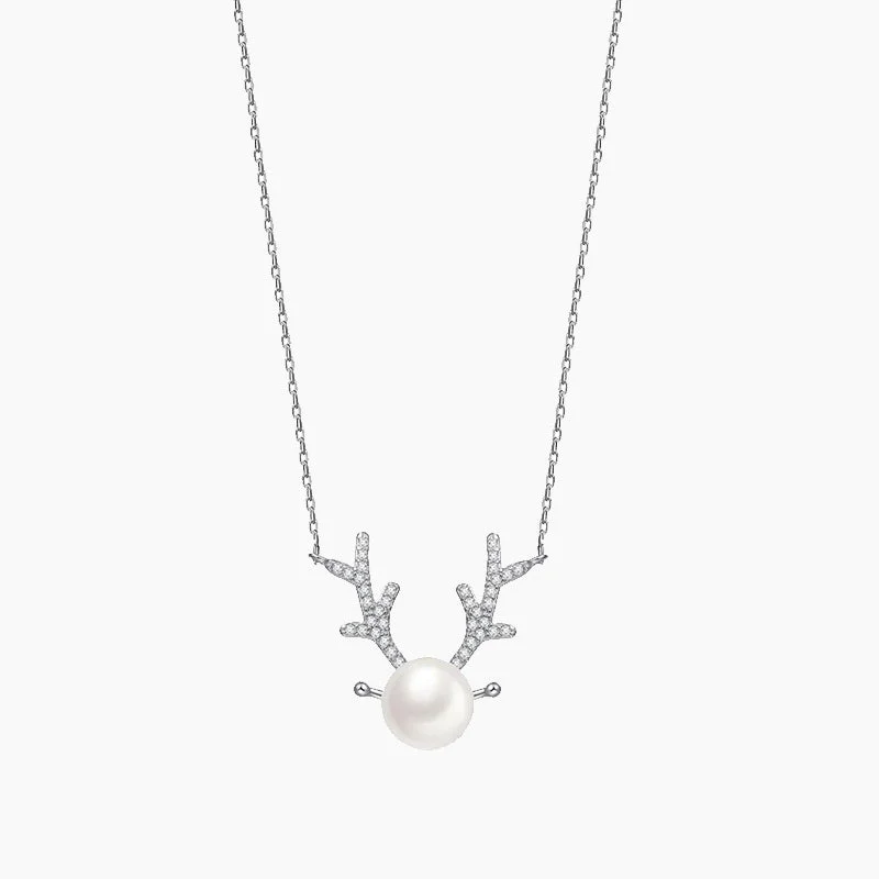 turquoise pendant necklace for casual wear -Antlers Pearl 925 Silver Necklace Clavicle Chain