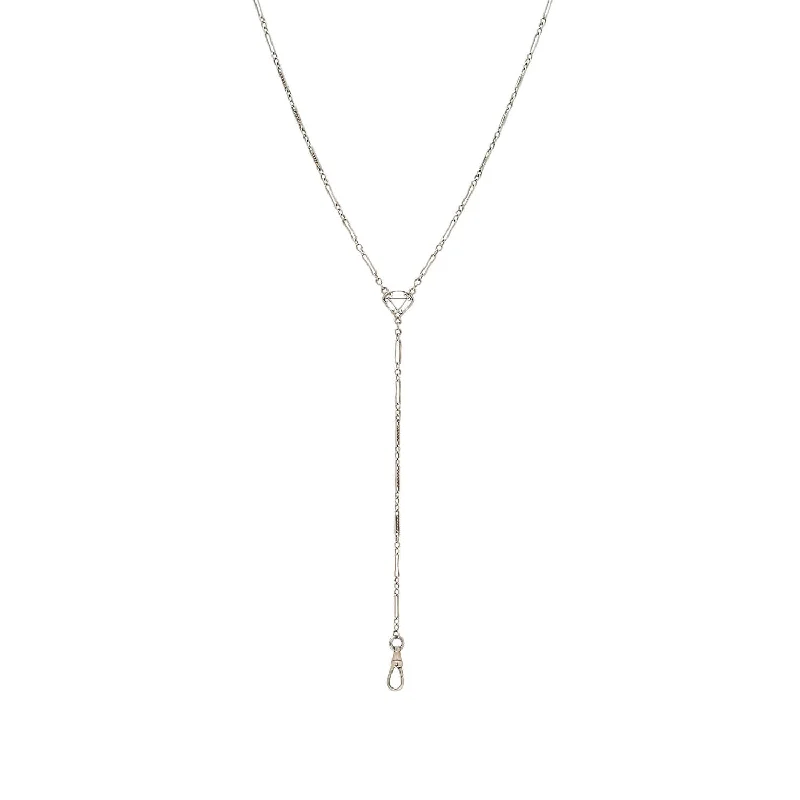 layered chain necklace for men -Art Deco 14kt White Gold Lorgnette Chain