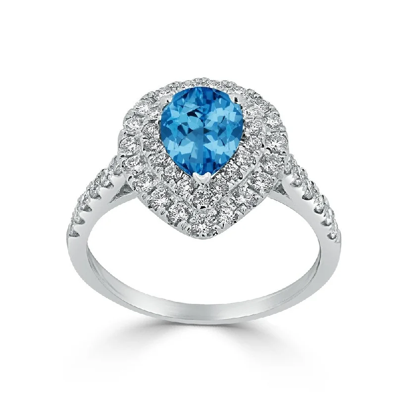 platinum engagement ring with diamonds -Auriya 1 1/3ct Pear Shape Blue Topaz Halo Diamond Engagement Ring 5/8ctw 18K Gold