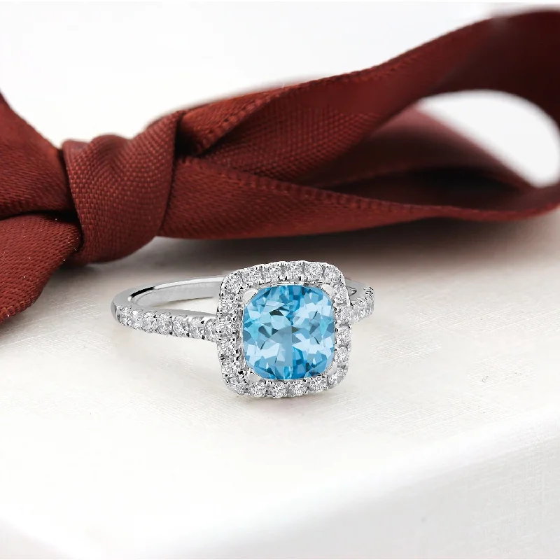 women’s wedding ring set with diamonds -Auriya 1 1/4ct Cushion-cut Sky Blue Topaz and Halo Diamond Engagement Ring 1/2cttw 14k Gold