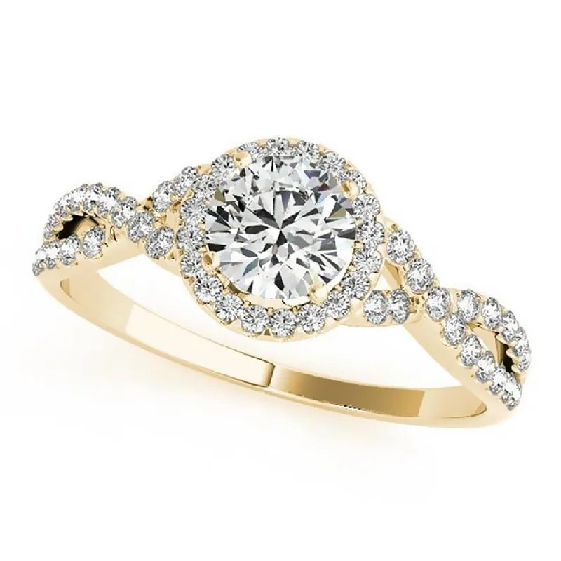 silver engagement ring with diamonds -Auriya 1/2ct Twisted Moissanite Halo Diamond Engagement Ring 1/5ctw 14k Gold