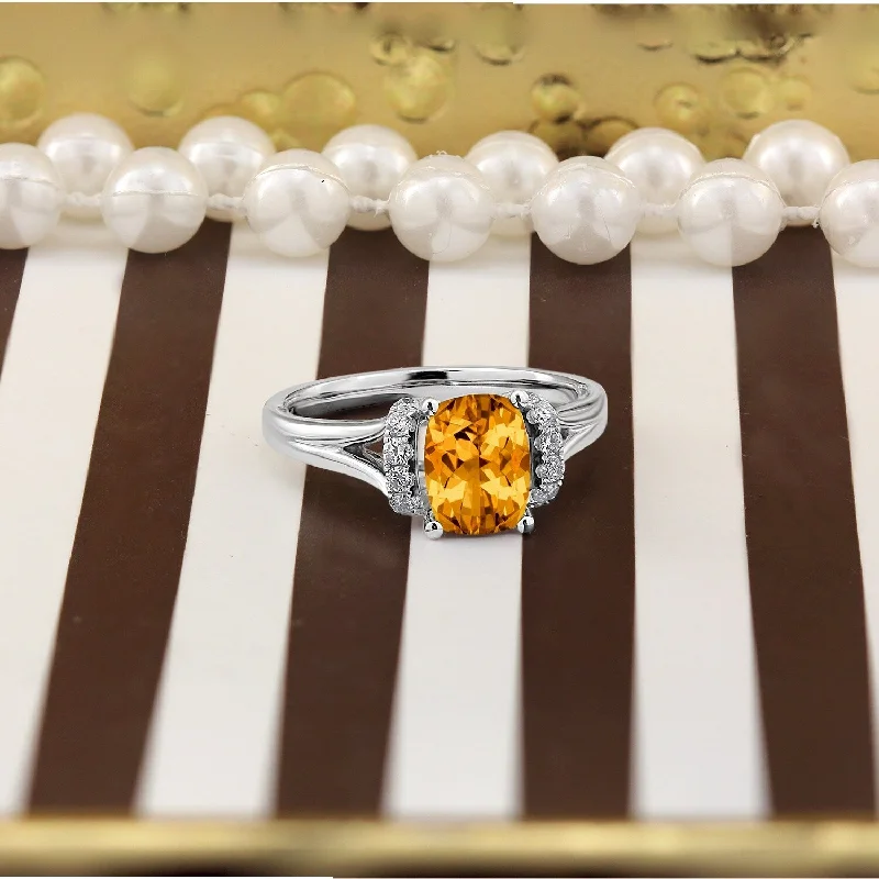 bridal ring set for women -Auriya 1 3/4ct Modern Cushion-cut Citrine and Diamond Engagement Ring 1/4ctw 14k Gold