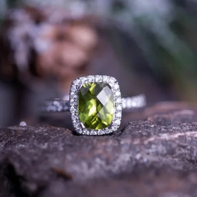 gold wedding band for women -Auriya 1 7/8ct Cushion-cut Peridot and Halo Diamond Engagement Ring 3/8ctw 14k Gold