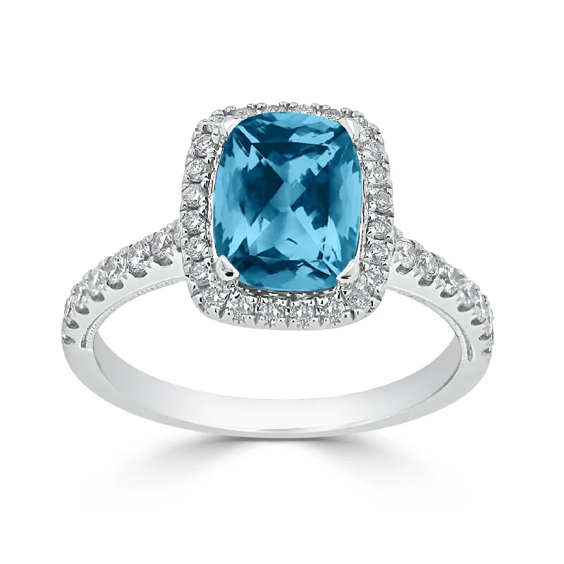 custom promise ring for couples -Auriya 1 7/8ct Cushion-cut Sky Blue Topaz and Halo Diamond Engagement Ring 3/8ctw 14k Gold