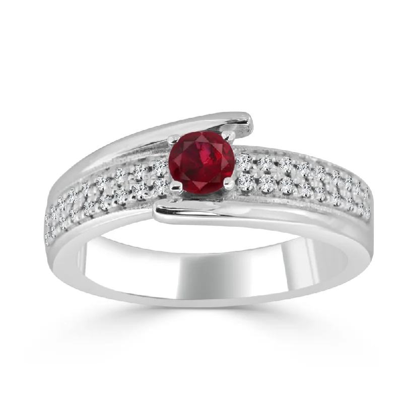 men’s wedding band with diamonds -Auriya 14k Gold 1/3ct Ruby and 1/5ct TDW Round Diamond Engagement Ring