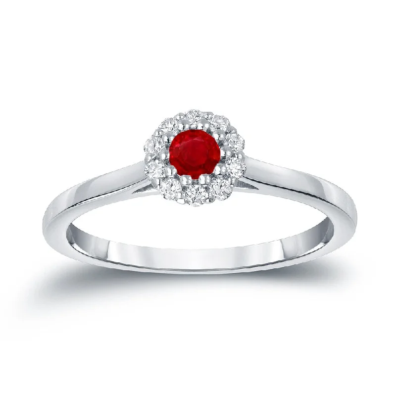 vintage ruby ring for women -Auriya 14k Gold 1/6ct Ruby and 1/6ct TDW Diamond Halo Engagement Ring