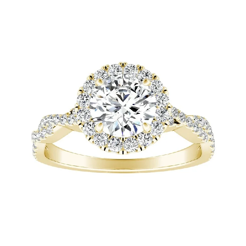 simple diamond wedding ring for women -Auriya 14k Gold 1ct Round Moissanite Halo Diamond Engagement Ring 1/8ctw