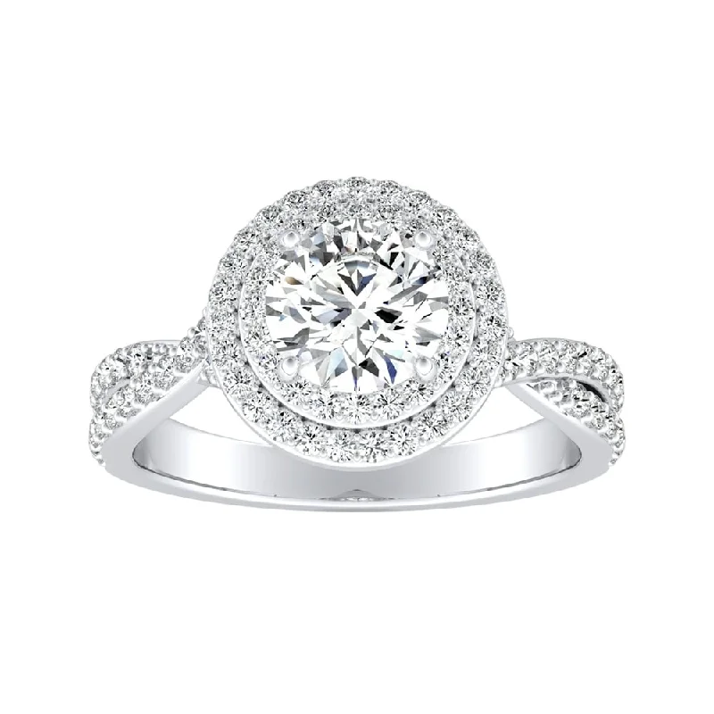 unique gold engagement ring for her -Auriya 14k Gold 2 1/2ct Round Moissanite and 3/8ct TDW Double Halo Diamond Engagement Ring