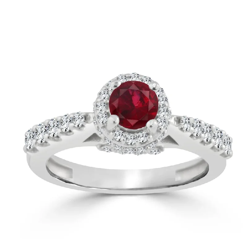 opal engagement ring for women -Auriya 14k Gold 2/5ct Ruby and 3/5ct TDW Round Diamond Halo Engagement Ring