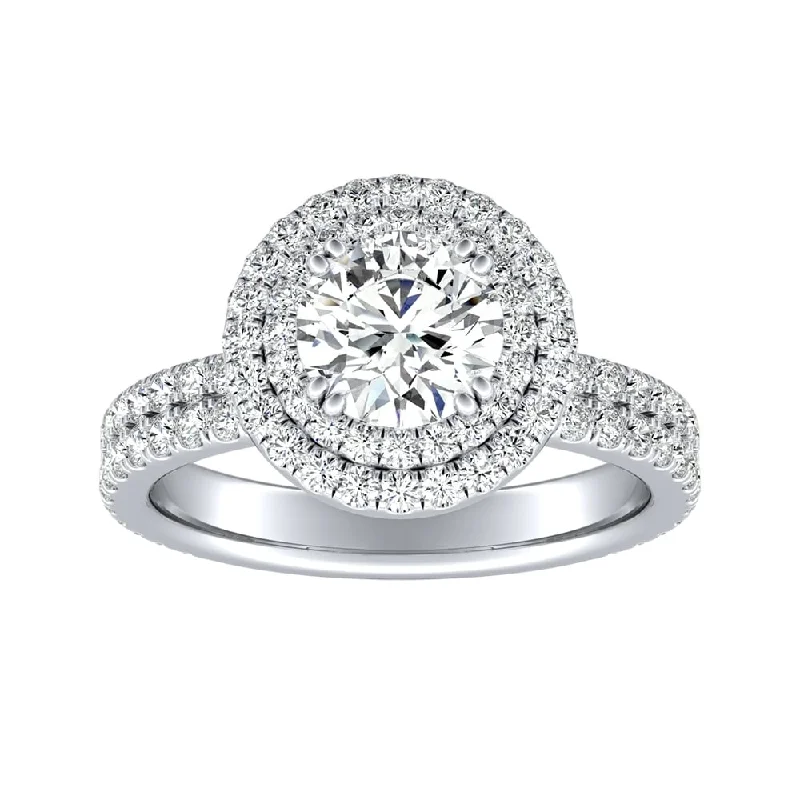 affordable engagement rings for women -Auriya 14k Gold 3/4ct Moissanite Double Halo Diamond Engagement Ring 9/10ctw