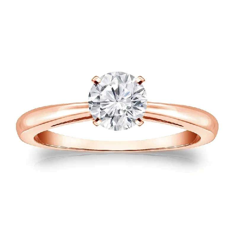 diamond solitaire ring for women -Auriya 14k Gold Brilliant Round 1/2 carat Moissanite Solitaire Engagement Ring