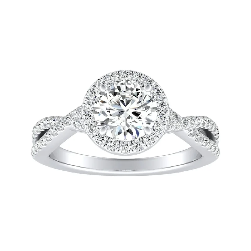 heart-shaped engagement ring for her -Auriya 14k Gold Round 2 1/2ct Moissanite and 1/3ctw Halo Diamond Engagement Ring