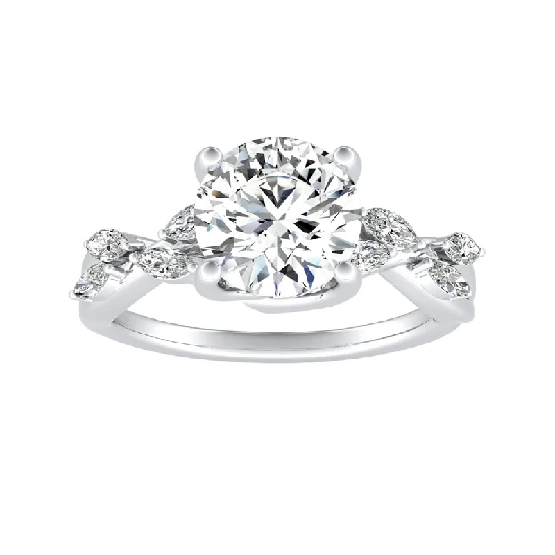 women’s silver ring with crystals -Auriya 14k Gold Vintage Floral 2 1/2ct Moissanite and 1/3ctw Marquise Diamond Engagement Ring