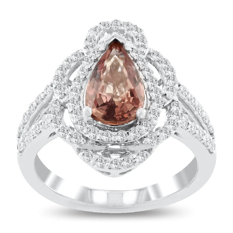 gold signet ring for men -Auriya 14k White Gold 1 3/4ct Pear-Shaped Rare Pink Sapphire and 5/8ct TDW Diamond Halo Engagement Ring