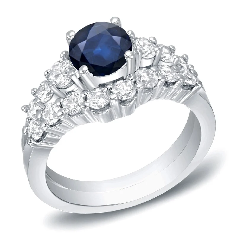 black diamond ring for men -Auriya 14k White Gold 1ct Sapphire and 2ct TDW Diamond Engagement Ring Set