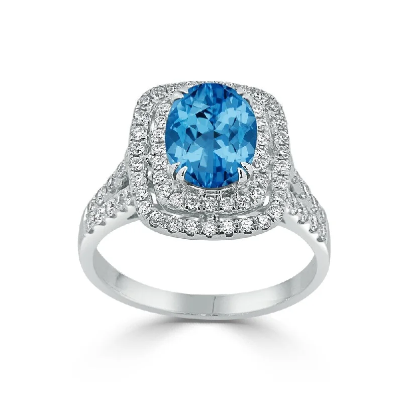 eternity ring with diamonds for her -Auriya 2 1/3ct Blue Topaz Oval-cut and Halo Diamond Engagement Ring 5/8ctw 18k Gold