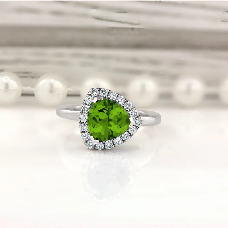 unique gold engagement ring for her -Auriya 2 1/8ct Trillion-cut Peridot Gem Halo Diamond Engagement Ring 1/4ctw 14k Gold