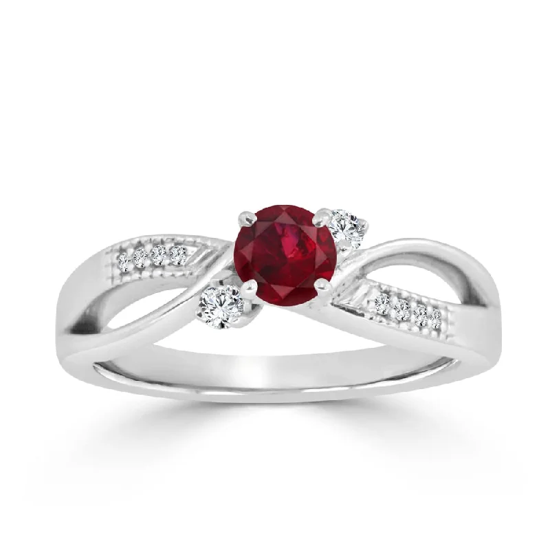 gold wedding band for women -Auriya 3-Stone 2/5ct Ruby and 1/10ctw Diamond Engagement Ring 14k Gold