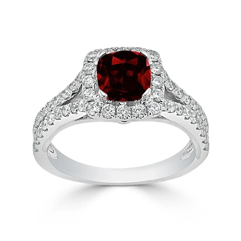 personalized birthstone ring for her -Auriya 9/10ct Cushion-cut Garnet Halo Diamond Engagement Ring 5/8ctw 14k Gold