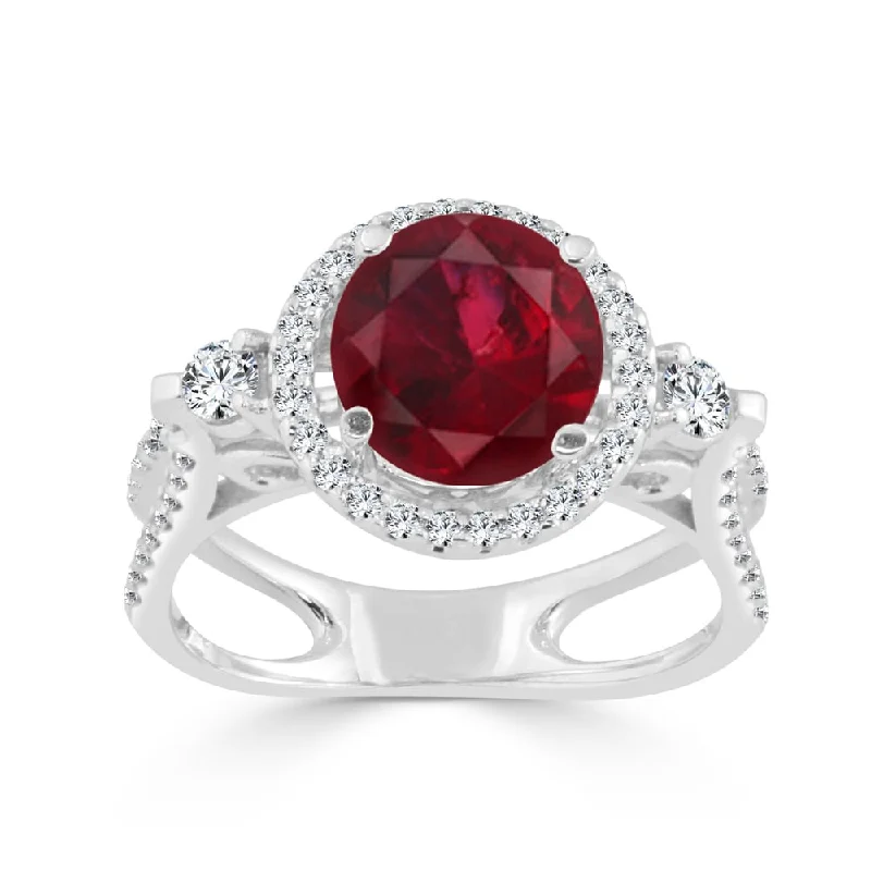 gold engagement ring for women -Auriya Contemporary 1/2ctw Red Ruby 1/2ctw Halo Diamond Engagement Ring 14k Gold