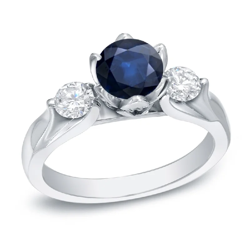 eternity ring for anniversary -Auriya Flower 3-Stone 1ct Blue Sapphire and 4/5ct TDW Diamond Engagement Ring 14k Gold