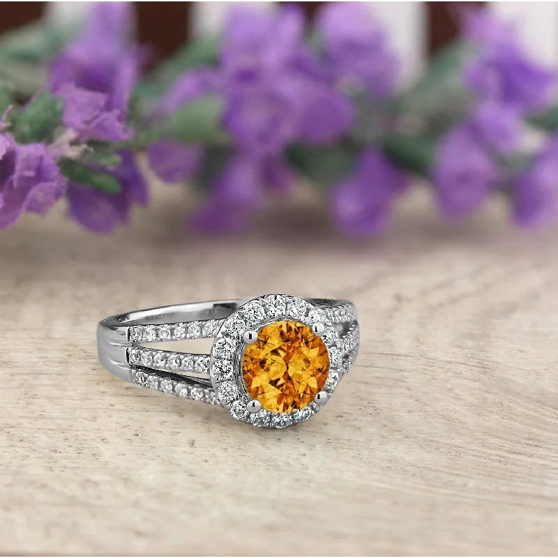 wedding ring set for brides -Auriya Modern 1 3/8ct Citrine and Halo Diamond Engagement Ring 1/2cttw 14k Gold