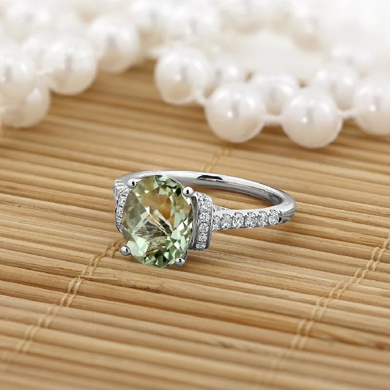 vintage diamond ring for engagement -Auriya Modern 1 3/8ct Oval Green Amethyst and Diamond Engagement Ring 3/8cttw 14k Gold