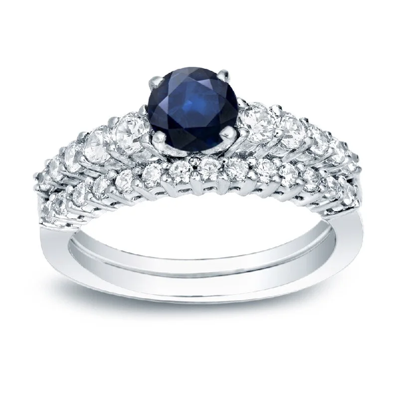 adjustable promise ring for couples -Auriya Platinum 1/2ct Blue Sapphire and Diamond Engagement Ring Set 1/2ctw